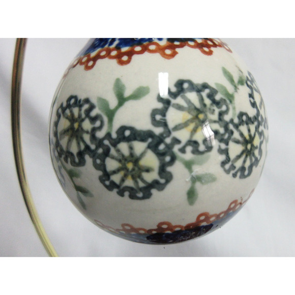 Polish Pottery Handcrafted Ceramic Ornament BLUE FLORAL Design 3 Inches - Picture 2 of 6